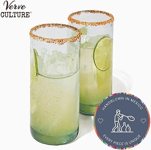 Miniatura 3 de Verve CULTURE Vasos mexicanos Highball para beber, cristalería soplada a mano, vasos de vidrio transparente para cócteles, jugos, bebidas mixtas,