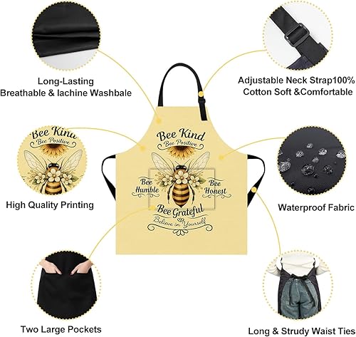 Miniatura 2 de ANNA QUEEN Divertido delantal con bolsillo para mujeres y hombres, cocina ajustable para hornear barbacoa con linda flor de animal