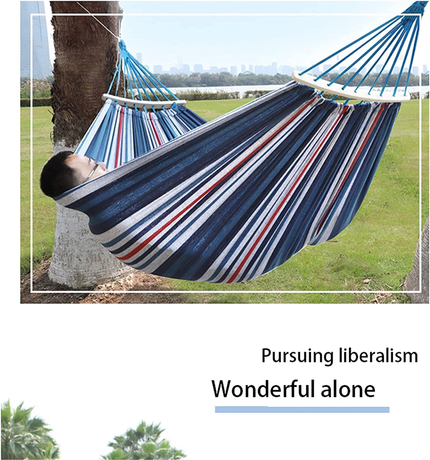 Hamak Ultralekki, Hammock Outdoor Camping Hamak Podróżny Gruby Płócienny Dorosła Huśtawka Anty-rollover Do Wewnętrznych Ogrodów Zewnętrznych na Kemping, na Zewnątrz(B,200 * 150cm)