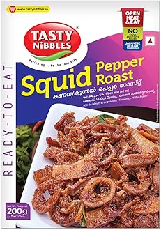 - TASTY NIBBLES Ready to Eat Kerala Special Squid Pepper Roast| Koonthal Roast | Kanava Roast| Open Heat & Eat | Non-Vegetarian | No Added Preservatives | Japanese Retort Technology 200GM (Pack of 1)