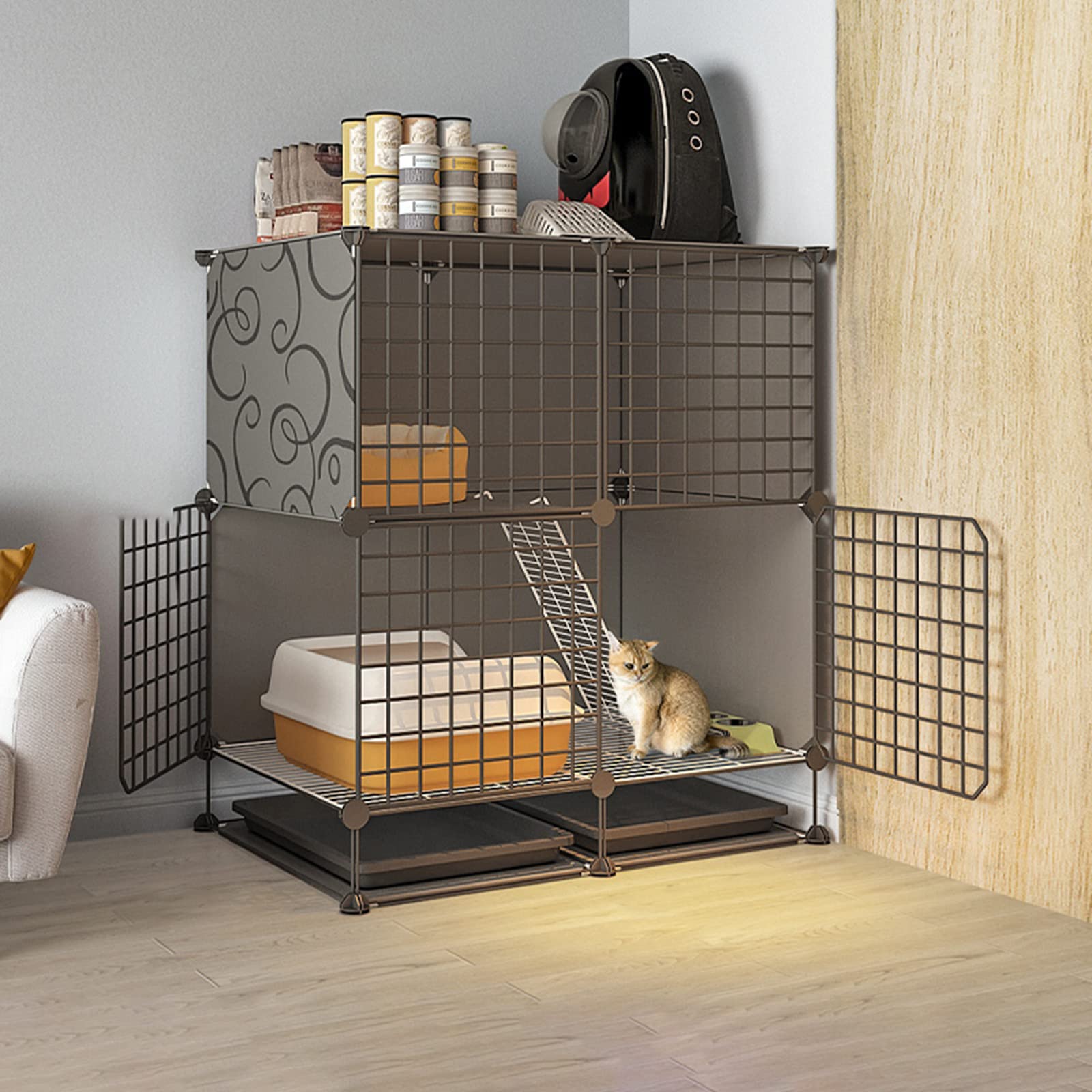 Generico Gabbia per Gatti da Interno di Grandi Dimensioni, Pieghevole, Adatta a Piccoli Animali, in Metallo, Ideale per balconi e balconi (75 * 39 * 84 cm)