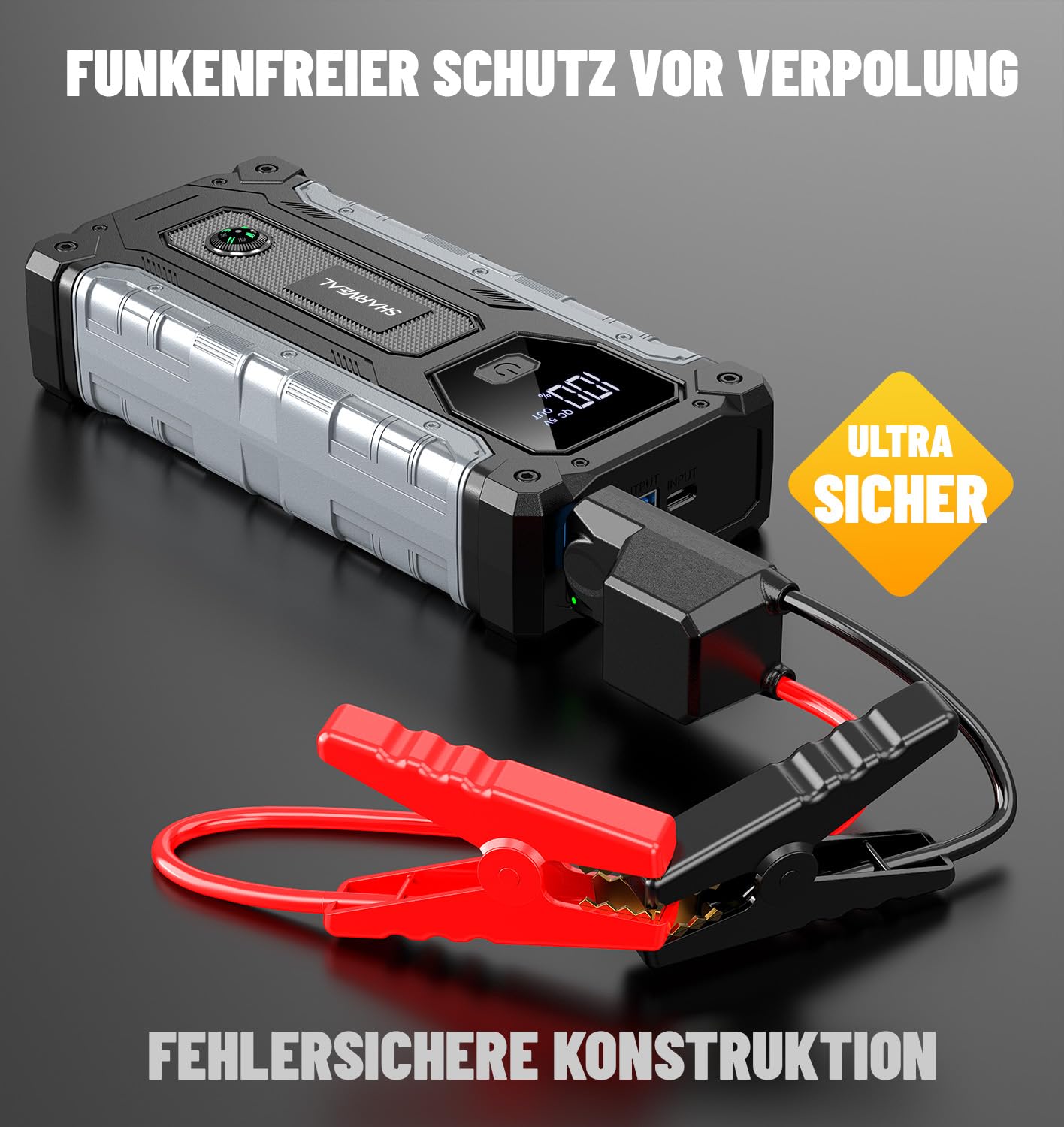10000A Arrancador de Coche, Arrancador de Baterías de Coche, 12V Arrancador de Portátil con para All Gasolina o 10L Diesel, Clips de Seguridad Inteligentes, Portable Jump Starter con Linterna LED