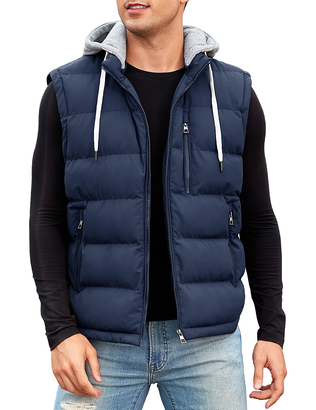 CMTOP Gilet Uomo Idrorepellente Antivento Smanicato con Cappuccio, Imbottito Trapuntato Caldo Giubbotto Senza Maniche Leggero Casual Comoda Giacca Senza Maniche con Zip e Tasca