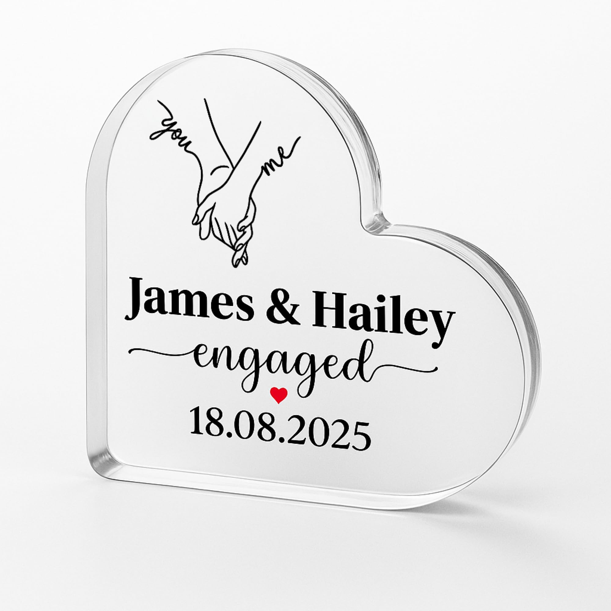 Crafted Memories - Personalised Engagement Wedding Acrylic Love Heart Keepsake Valentines Gifts | Special Date Engagement Gifts for Couples | 1st for Him & Her