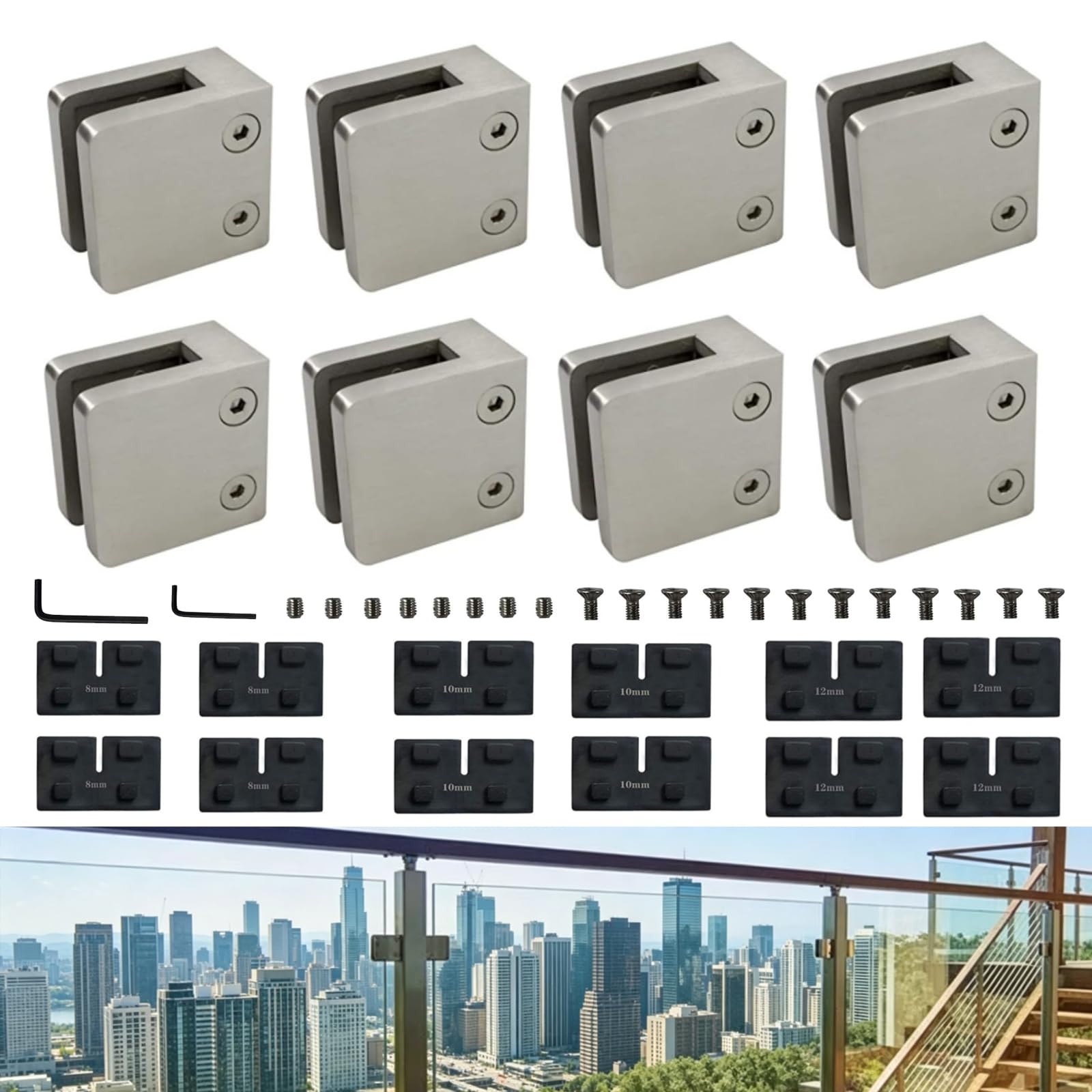 Pince à verre en acier inoxydable lesolar lot de 8 pinces carrées pour balustrade de terrasse