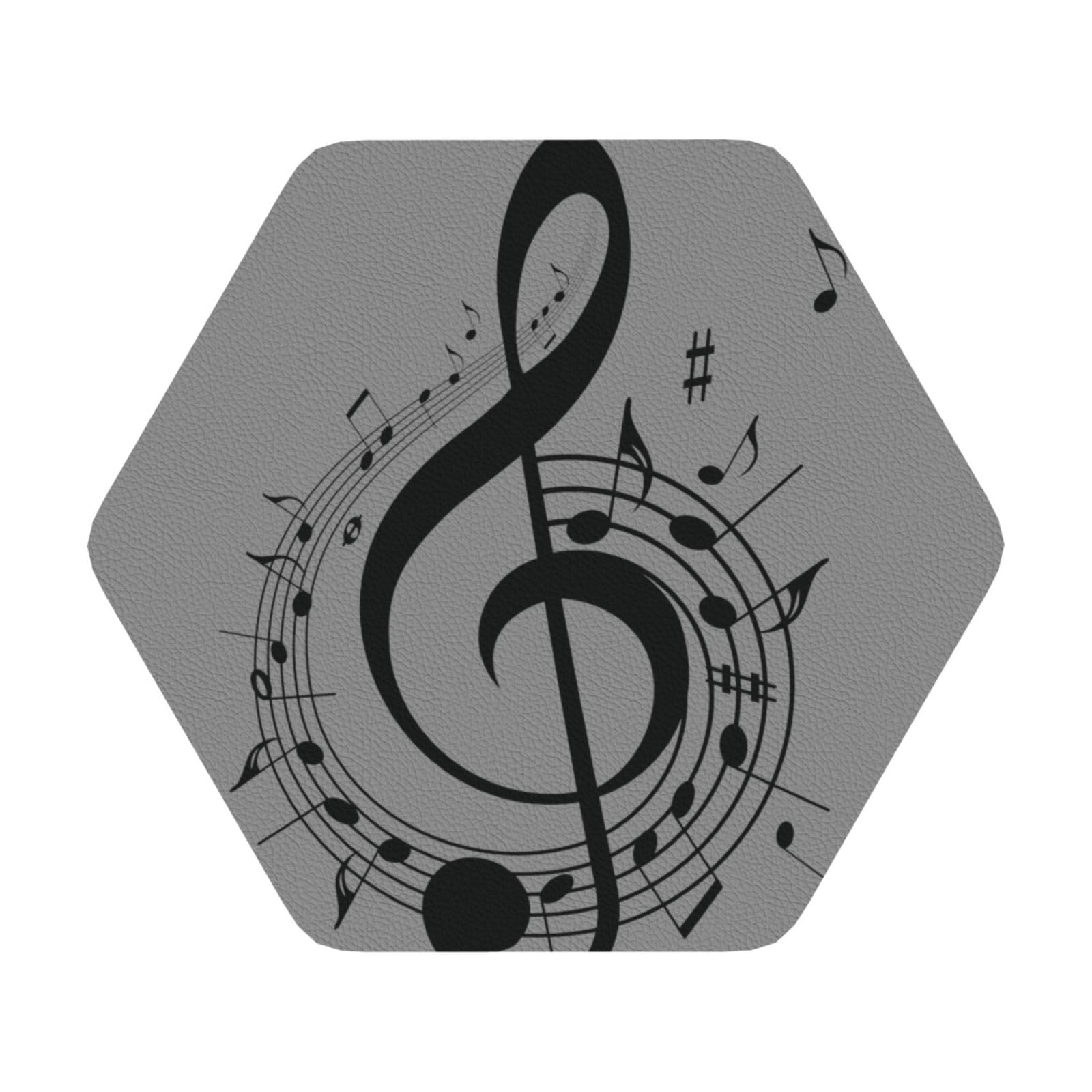 Music Symbol PU Leather Coasters Set of 6 Hexagon Drink Coasters