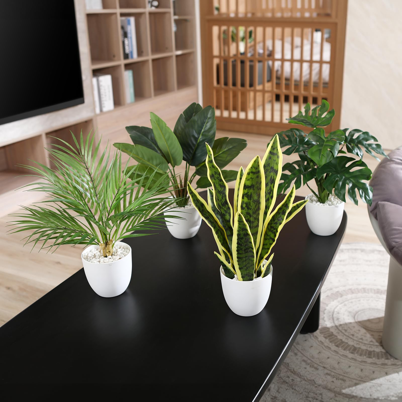 SOGUYI Kunstpflanze 40cm Künstliche Pflanzen im Topf Für Indoor Decor Home Schreibtisch Badezimmer Schlafzimmer Wohnzimmer Dekoration(4 Pack)