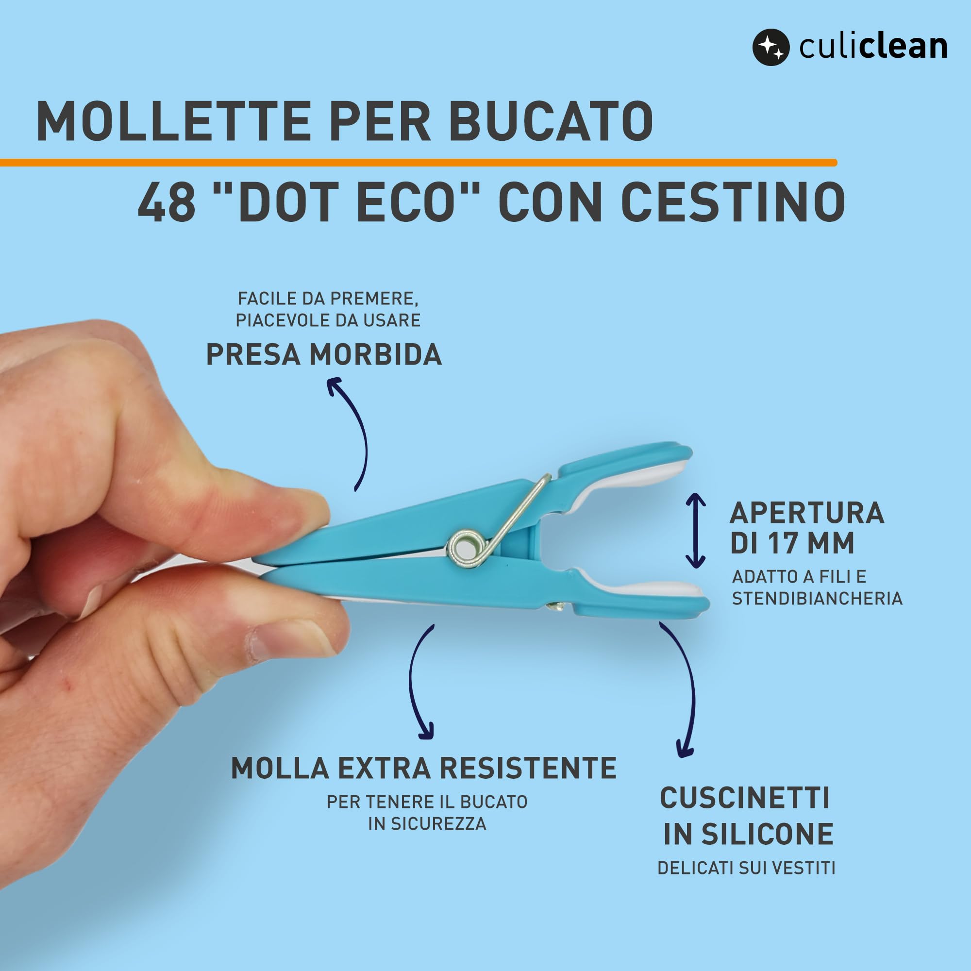 culiclean Cestino per Mollette da Bucato con 48 Mollette – Porta Mollette da Esterno – Mollette Bucato Antisegno e Resistenti – verde-bianco, cestino verde
