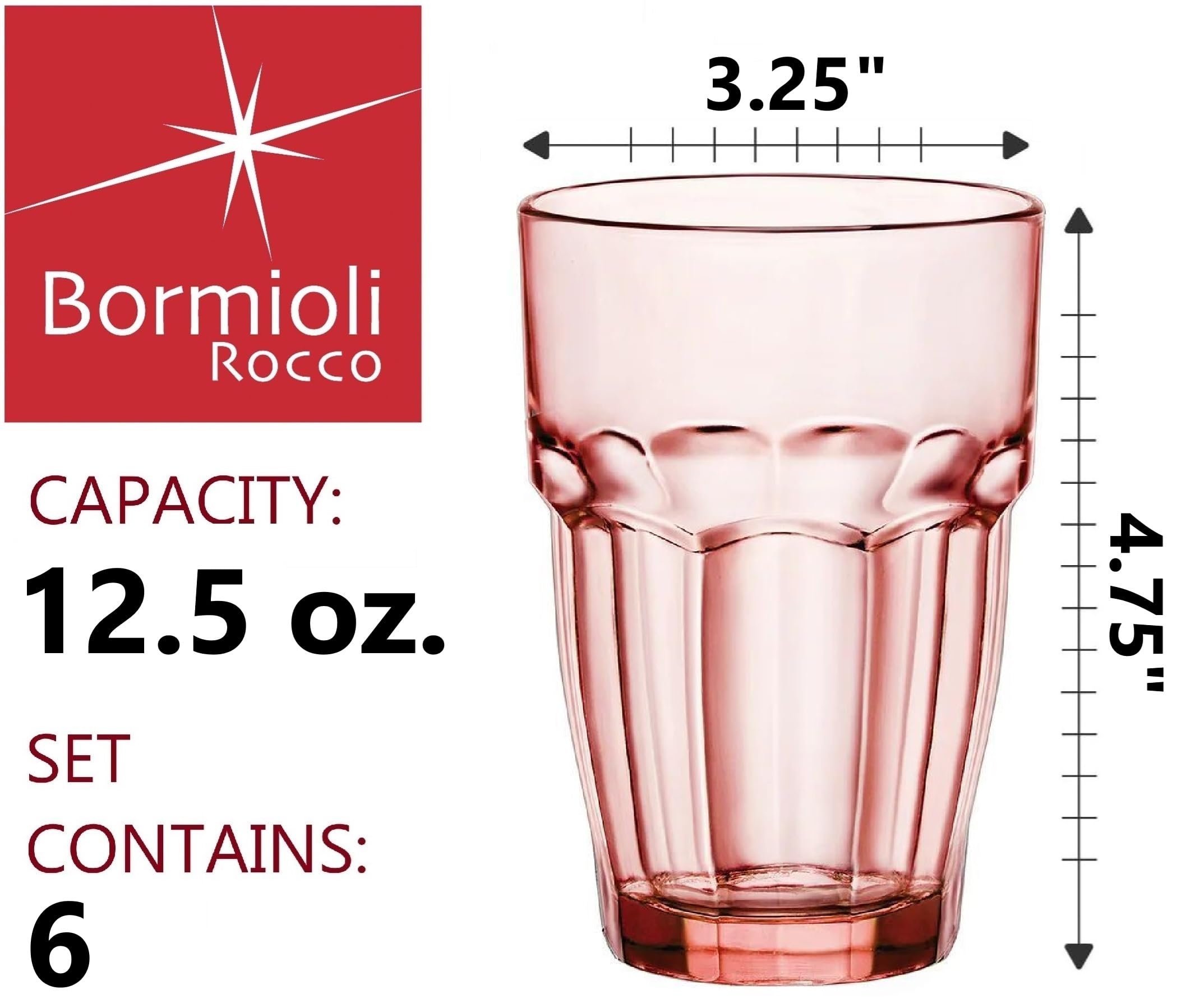 Bormioli Rocco Rock Bar Lounge - Set di 6 bicchieri da long drink, colore: pesca