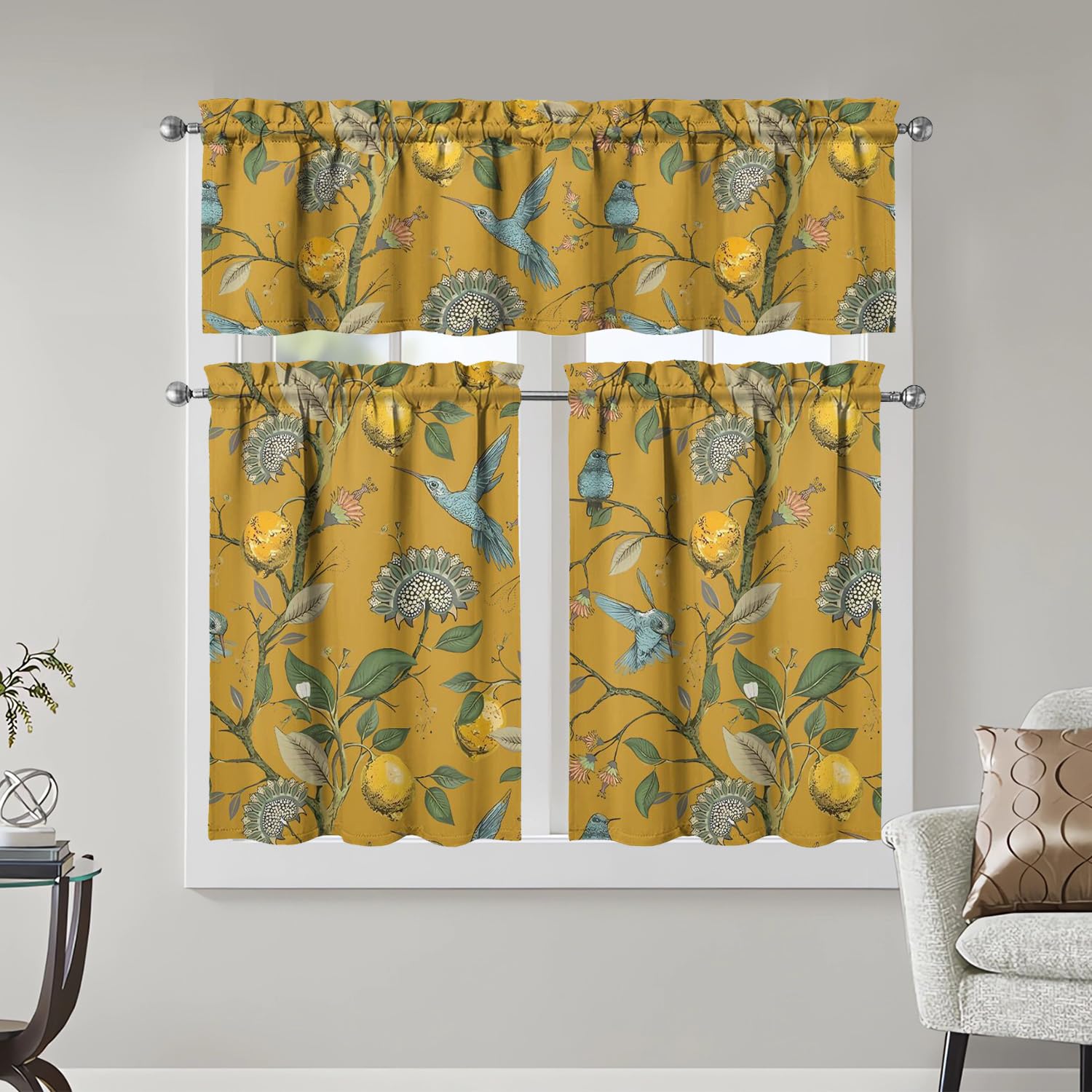 Lemon Kitchen Curtains 3 Piece Set Tier Valance Window Decor