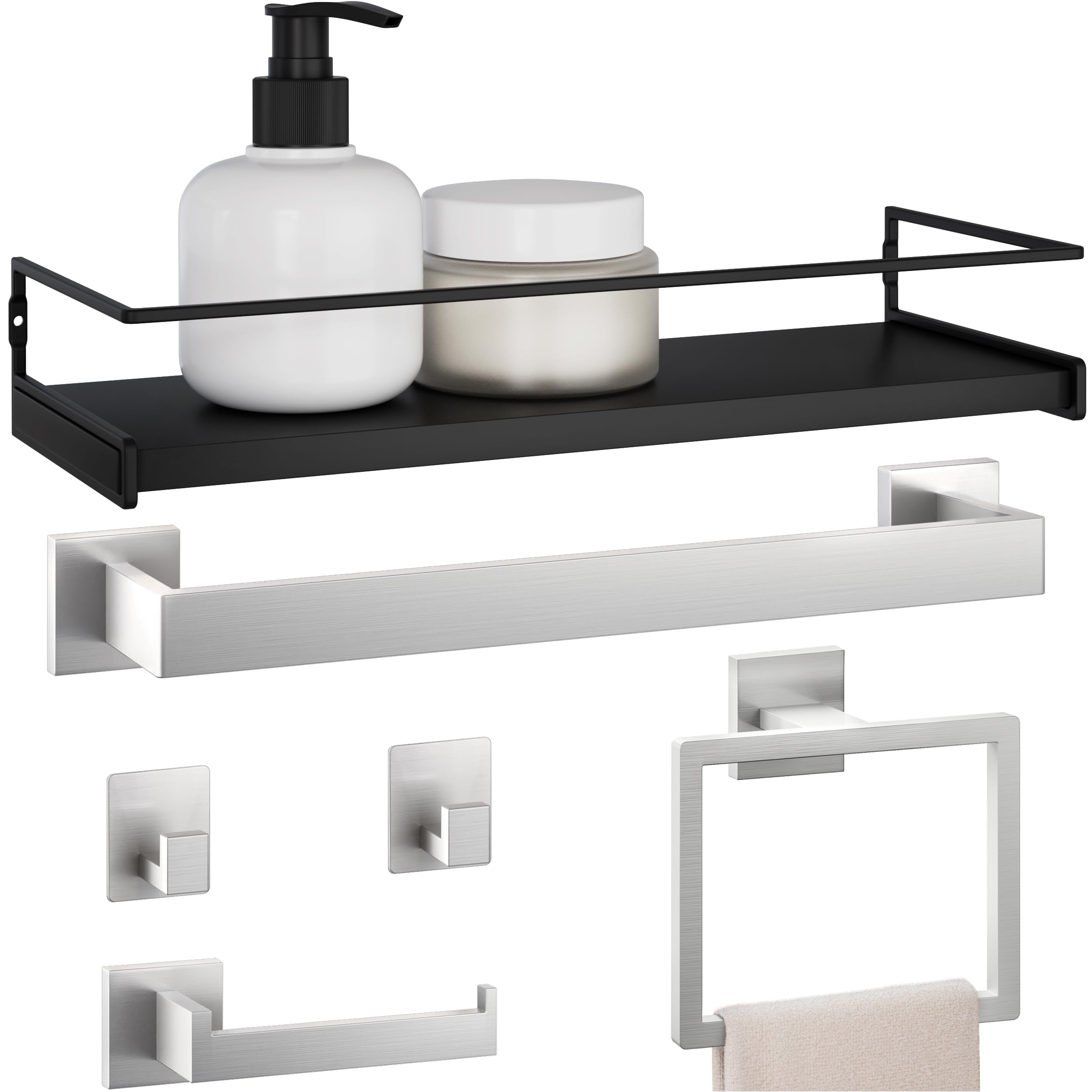 Brushed Nickel Bathroom Accessory Set with Shelf