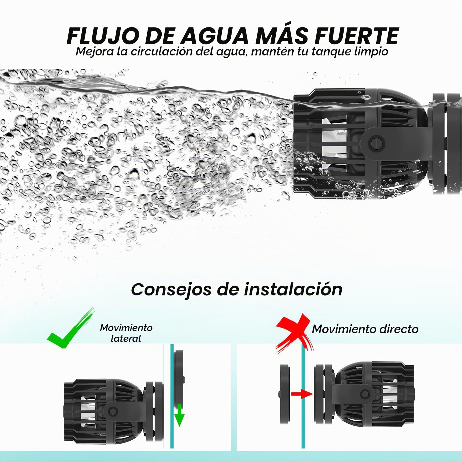 AQQA Máquina de onda para acuario, cabezal de alimentación CC 10 W 4000 L/h, 6 modos y velocidad de flujo ajustable, fabricante ultra silencioso para tanque de agua salada