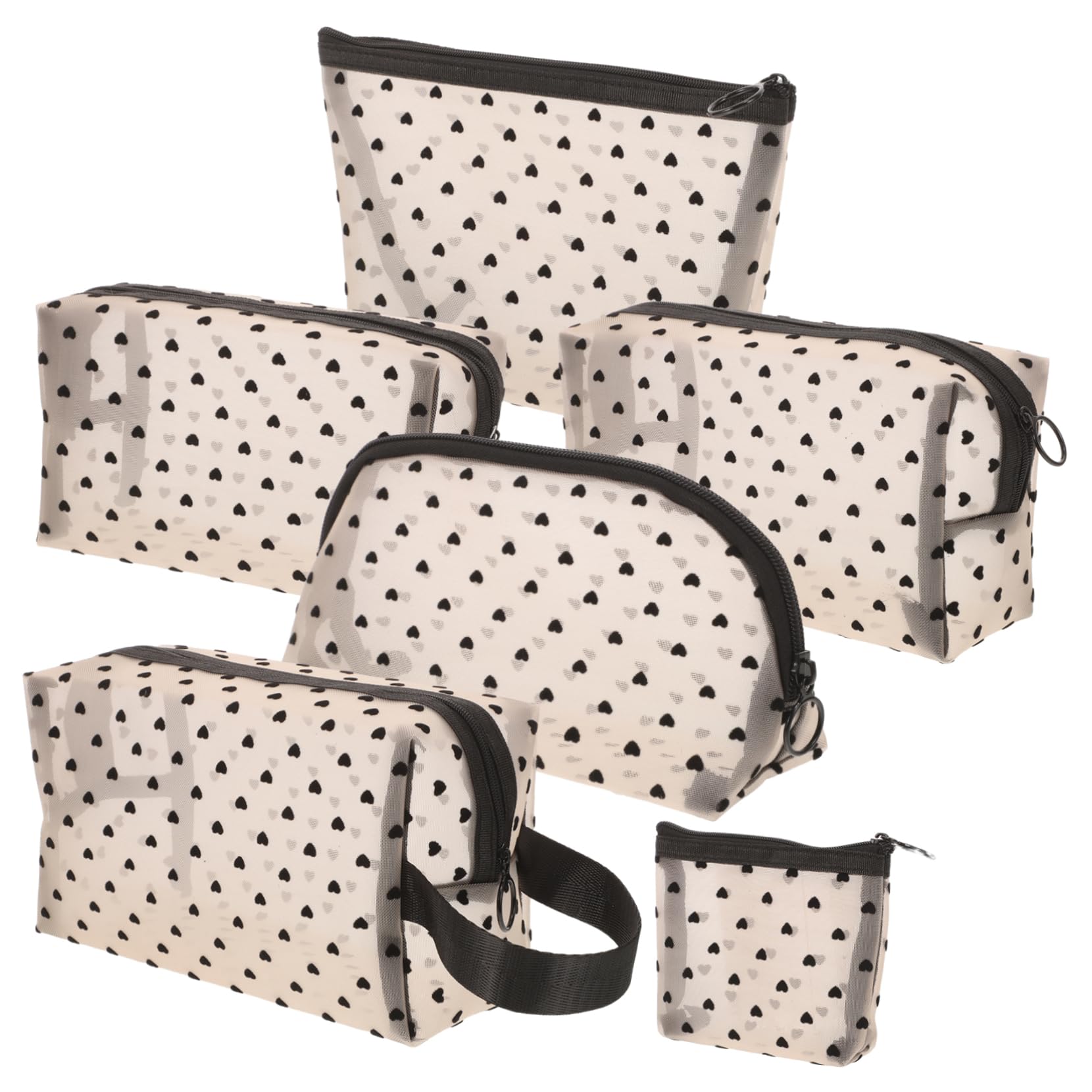 Mikinona 6 Pezzi Pochette Cosmetici a Cuore in Rete con Cerniera, Comoda e Facile da Riconoscere, per Viaggi e Uso Quotidiano