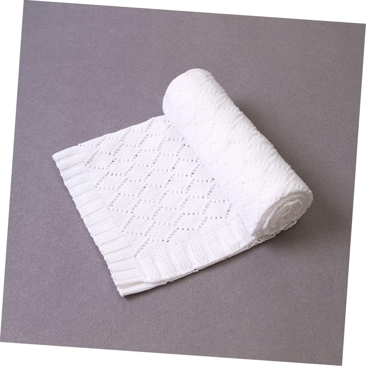 ibasenice Coperta Maglia Per Autunno Inverno e Leggera Coperta Per Passeggino e Lettino Design Intrecciato e Traspirante Colore Sbiancato