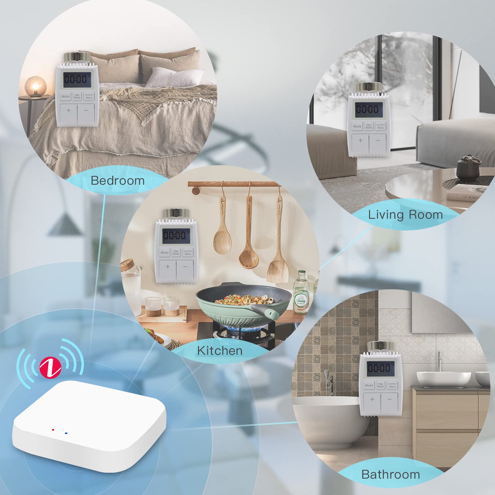 BSEED Smart Home 1-pak WiFi termostat ogrzewanie z koncentratorem Zigbee ECO, oszczędność kosztów ogrzewania, zawór termostatu grzejnika, kompatybilny z Alexa Google Home Tuya, wyświetlacz LCD, bez baterii
