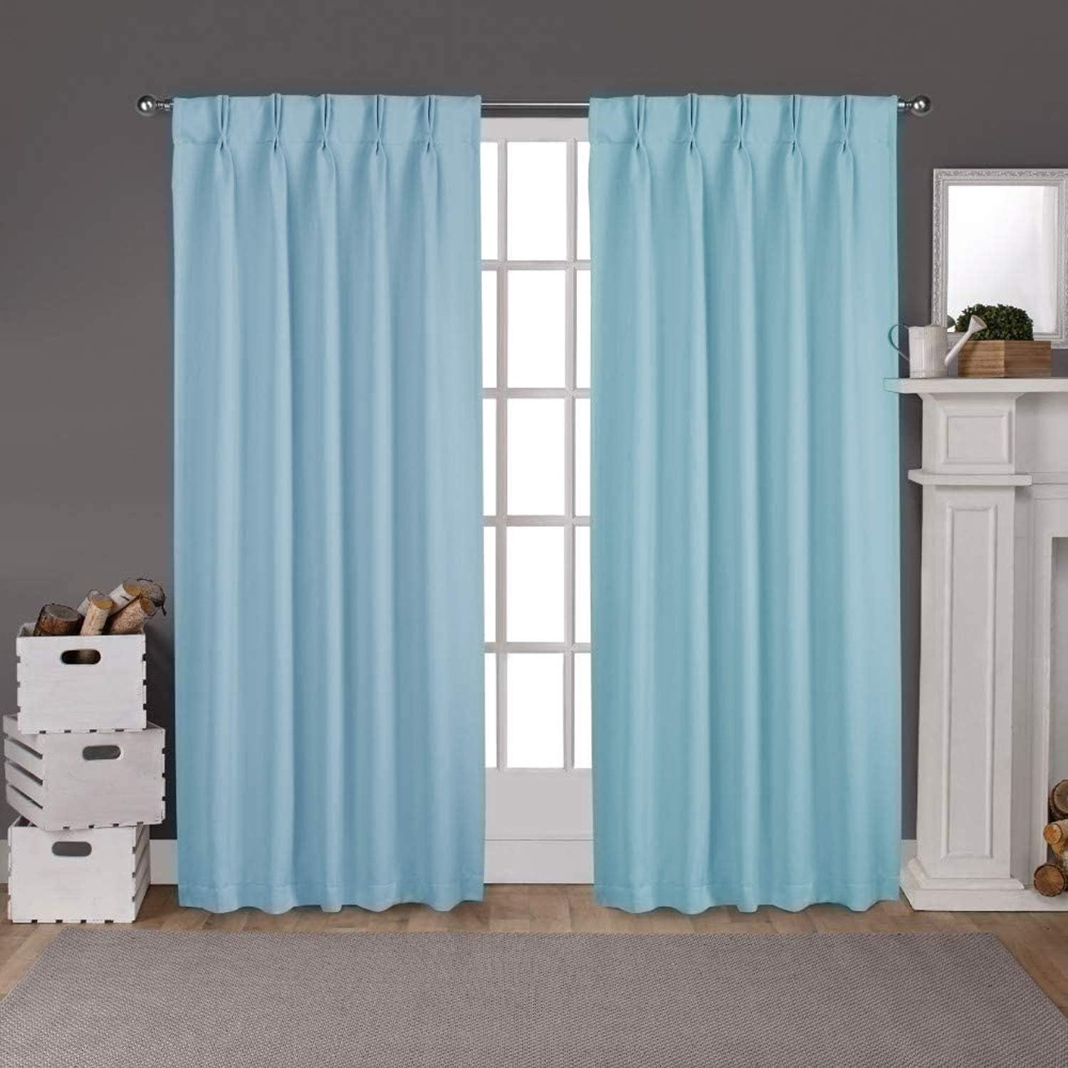Sateen Twill Woven Pinch Pleates Polyster Blended Room Darkening Blackout Curtain Panel & Drapes (Sky Blue Solid, 21 Inch Wide by 63 Inch Long- 2 Panel)