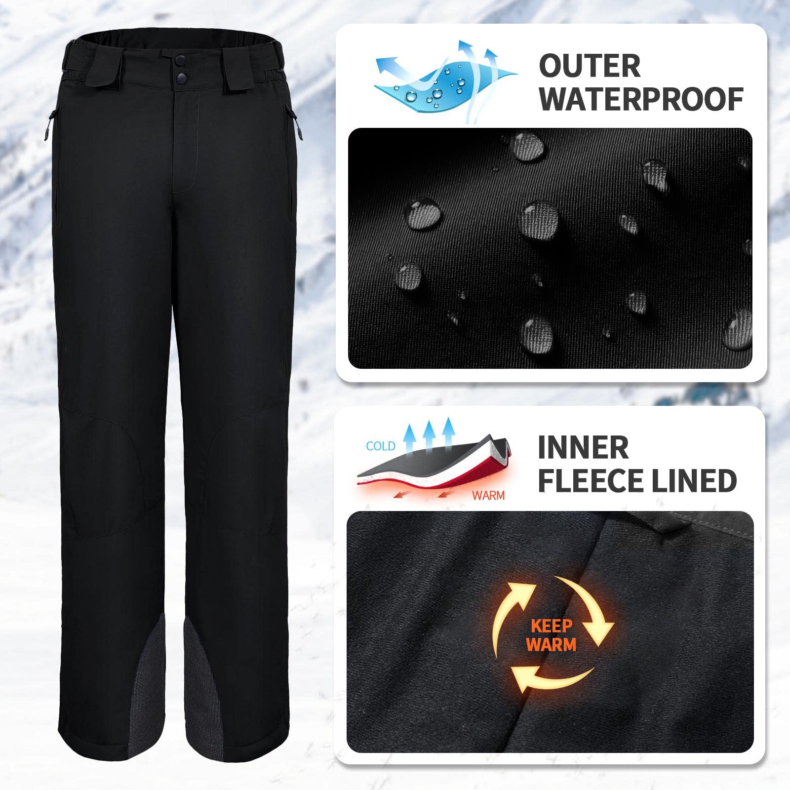 AOLI RAY Herren Skihose Outdoorhose Hosenträger Wasserdicht Gefüttert Ski Hosen Wanderhose Schneehose Snowboardhose Winddicht Winter Outdoorhose