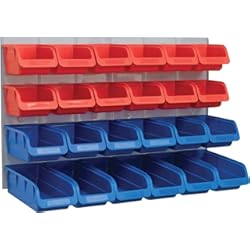 Paneles Para Colgar Herramientas Faithfull FAIPAN24 24 Plastic Storage Bins with Metal Wall Panel, Fixings Included,Blue / Red.12.0 cm*65.6 cm*39.8 cm