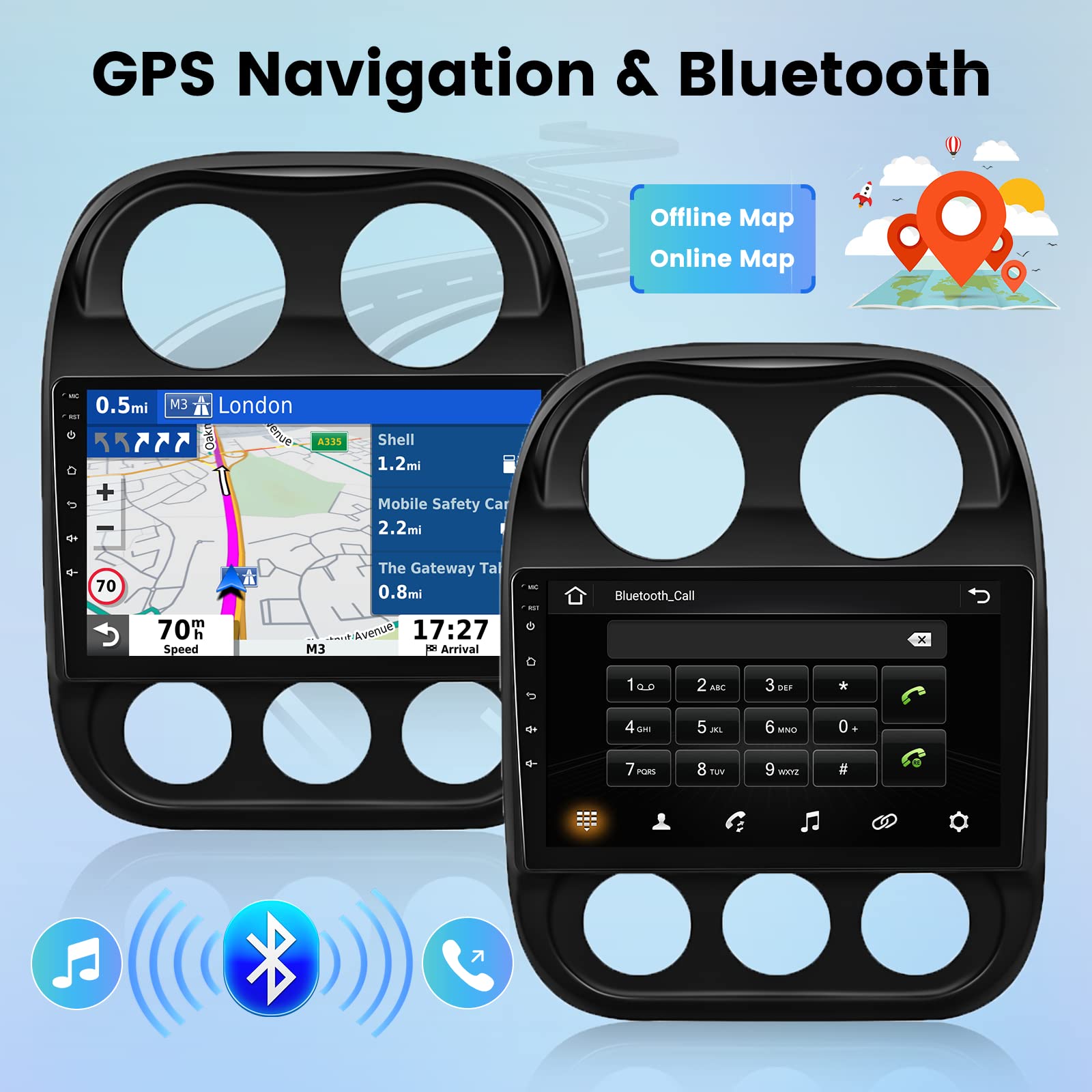 [2G+64G] Hikity Android 13 Stereo for Jeep Compass Patriot 2010-2016, 10.1 Inch Touchscreen Wireless CarPlay Radio with Wireless Android Auto GPS Navigation RDS HiFi Backup Camera