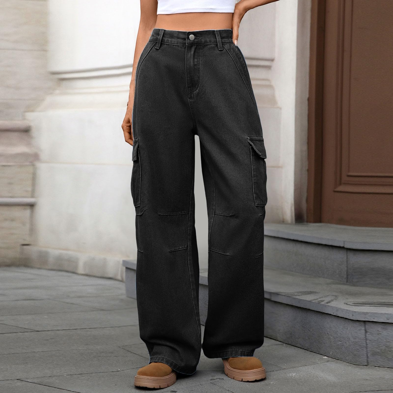 Pantalon Vaquero Mujer Pantalones Pantalón Casual Tejanos Primavera Invierno Ropa Ancho Vaqueros Rectos Tallas Grandes Elasticos Ligero Baggy