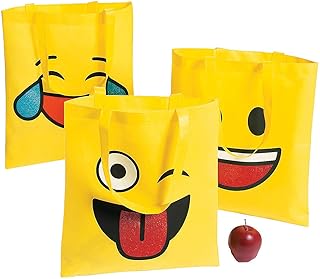 Fun Express Large Emoji Tote Bags, Set of 12 in 4 Designs - Party Favors and Apparel Accessories