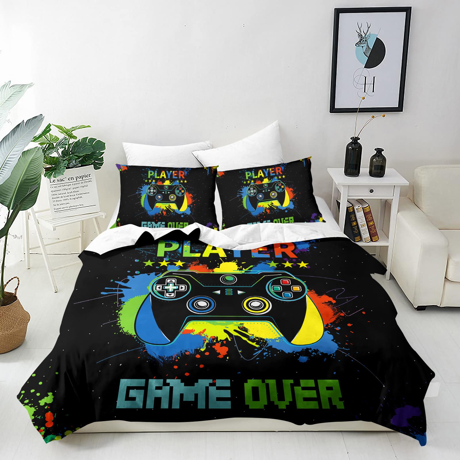 MUSOLEI Gaming Duvet Covers Set Boys Double Bedding Sets Gamer for Kids/Children/Teens Double Quilt Cover Matching Quit Cover 200X200cm+ 2 Pillowcase 50X75cm Soft Microfiber - Image 2