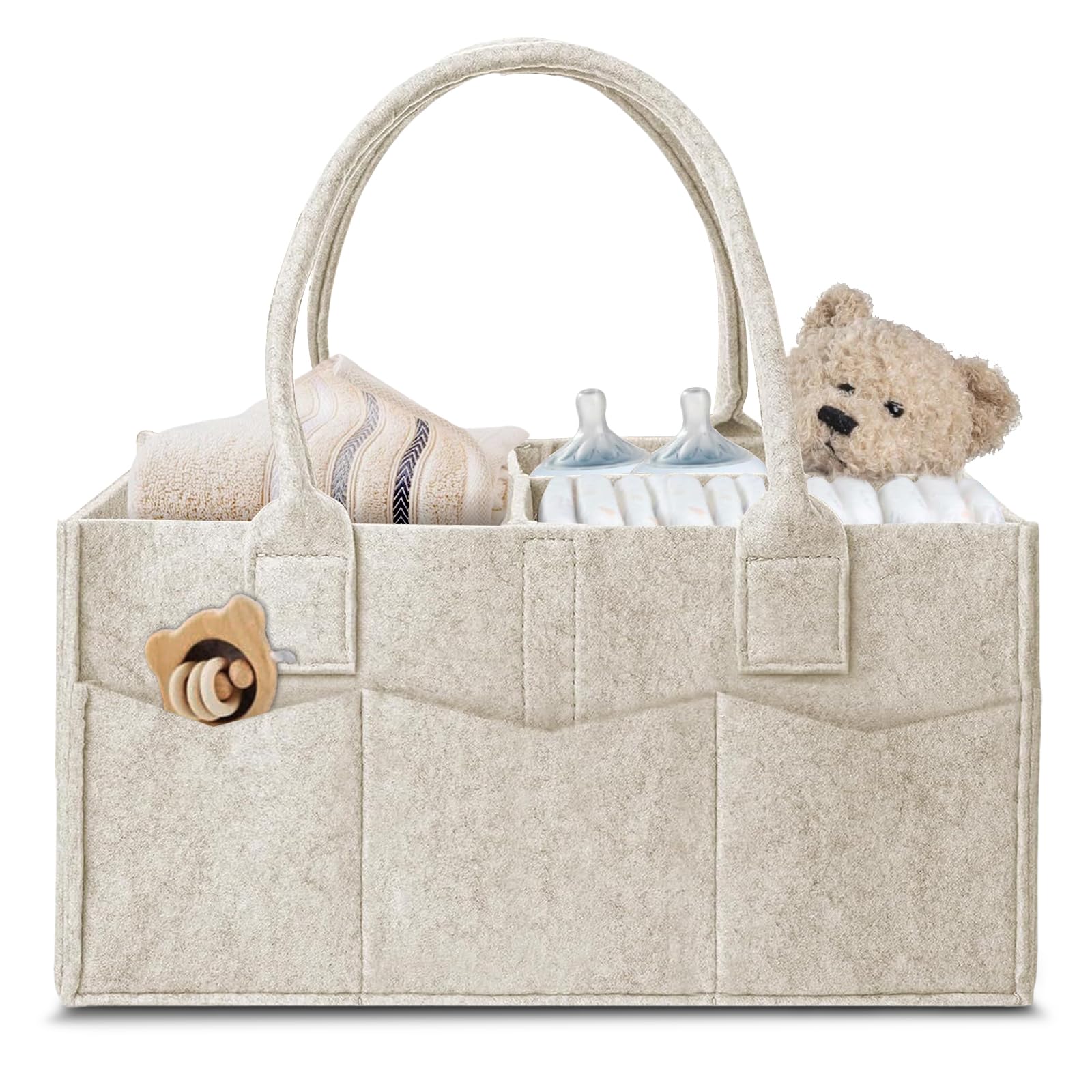 Virahyem Men's Khaki Nappy Caddy Organiser, Newborn Essentials Diaper Caddy, Portable Washable Nursery Storage Basket With Detachable Compartts, Baby Essentials, Nappy Organiser, Baby Shower Gifts (Khaki)