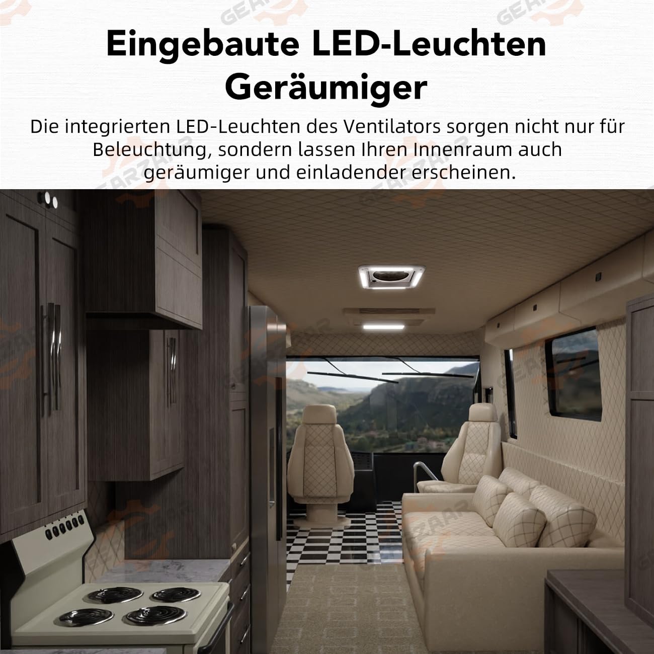 Wentylator dachowy 12V z światłem LED do kampera, wentylator wywiewowy IP68 28x28cm, Cichy wentylator RV 20–65dB, wentylacja do przyczepy kempingowej, wentylator dachowy z oknem 36x36cm do
