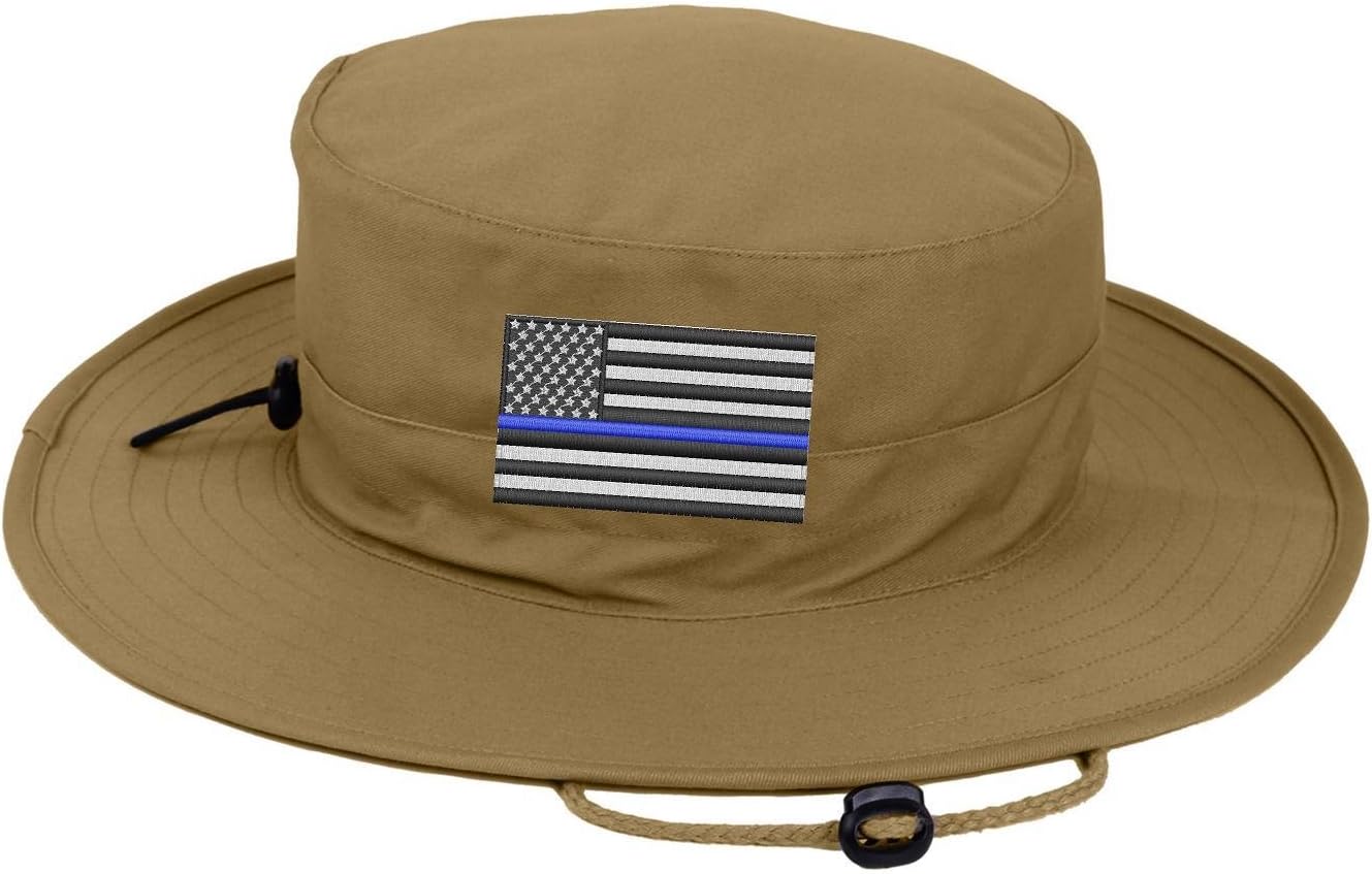 Embroidered Thin Blue Line Subdued American Flag Boonie Adjustable Hat