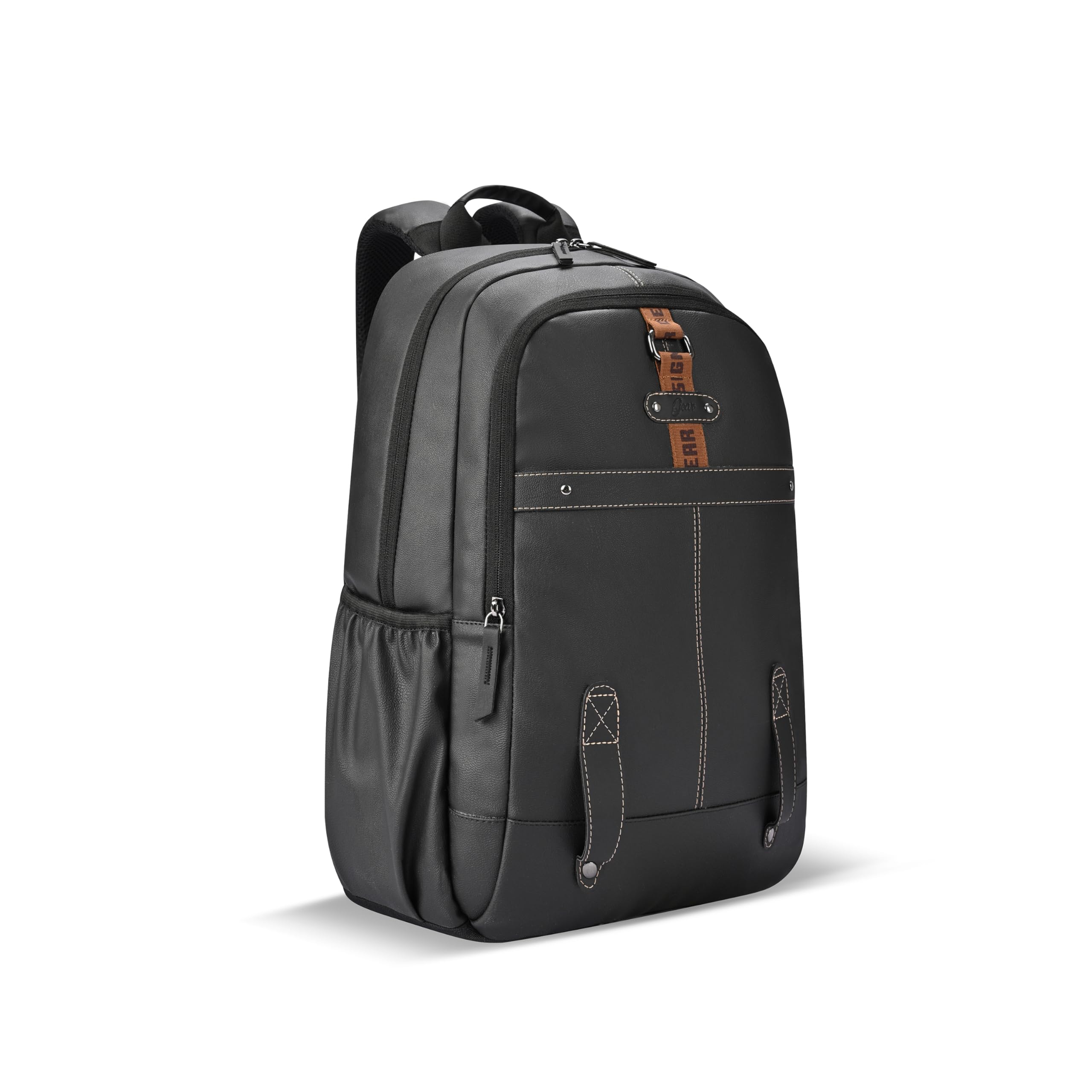 gear Classic 4 Faux Leather (Without Anti Theft) 16"/20L Medium Water Resistant Laptop Backpack/Casual Backpack/Daypack/Travel Backpack/College Bag For Men/Women(Black-Black)-picture-11
