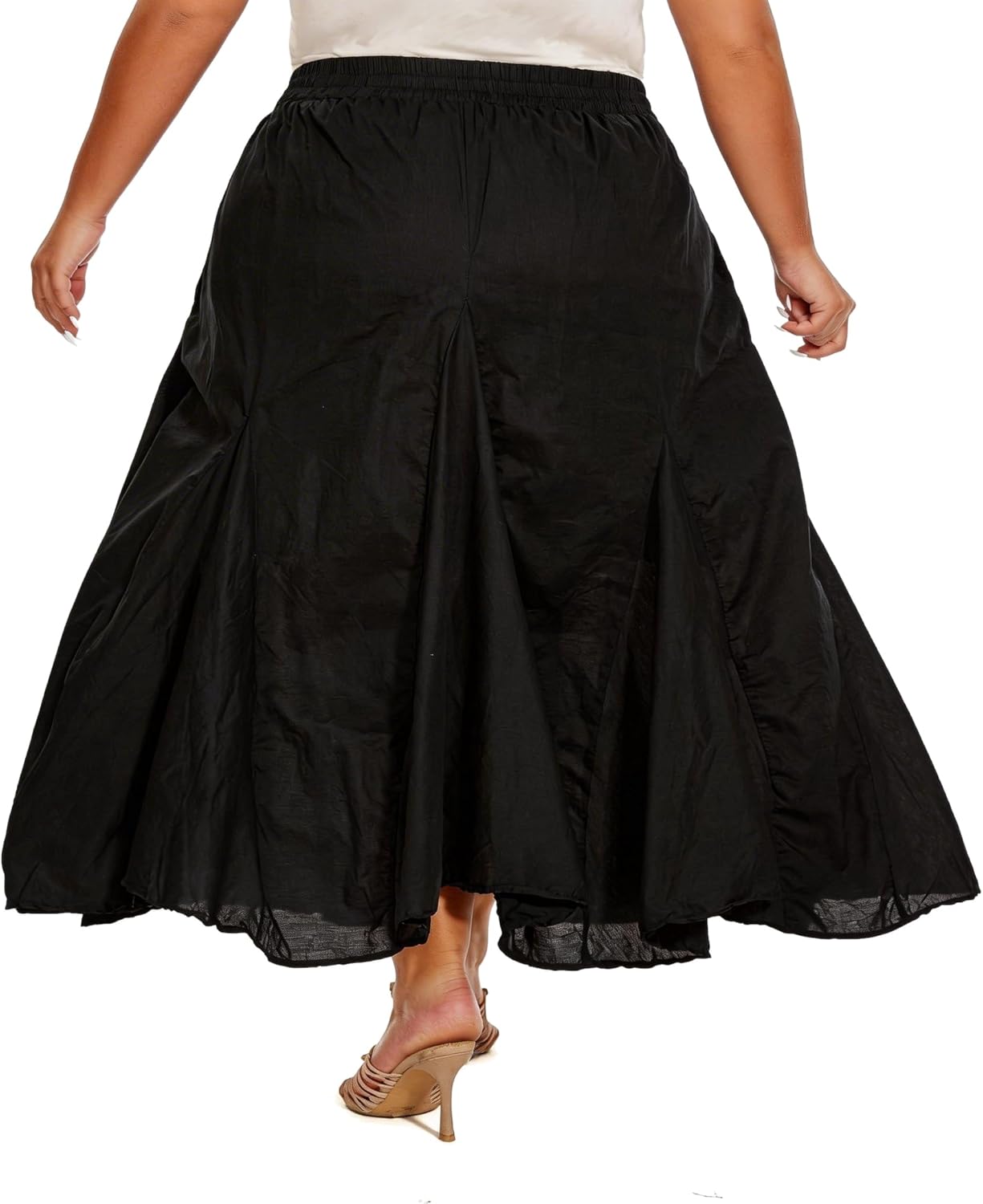Beautybatik Women Cotton Boho Gypsy Long Maxi Godet Broomstick Flare Skirt Plus Size 1X 2X 3X