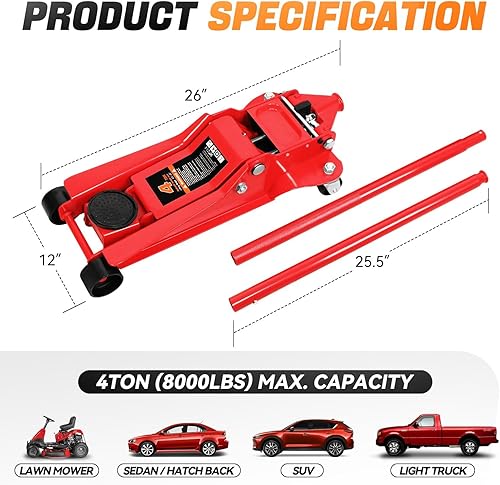 Miniatura 6 de Auto Dynasty Gato de piso de perfil bajo de 4 toneladas, gato hidráulico de acero resistente para automóvil con bomba de elevación rápida de