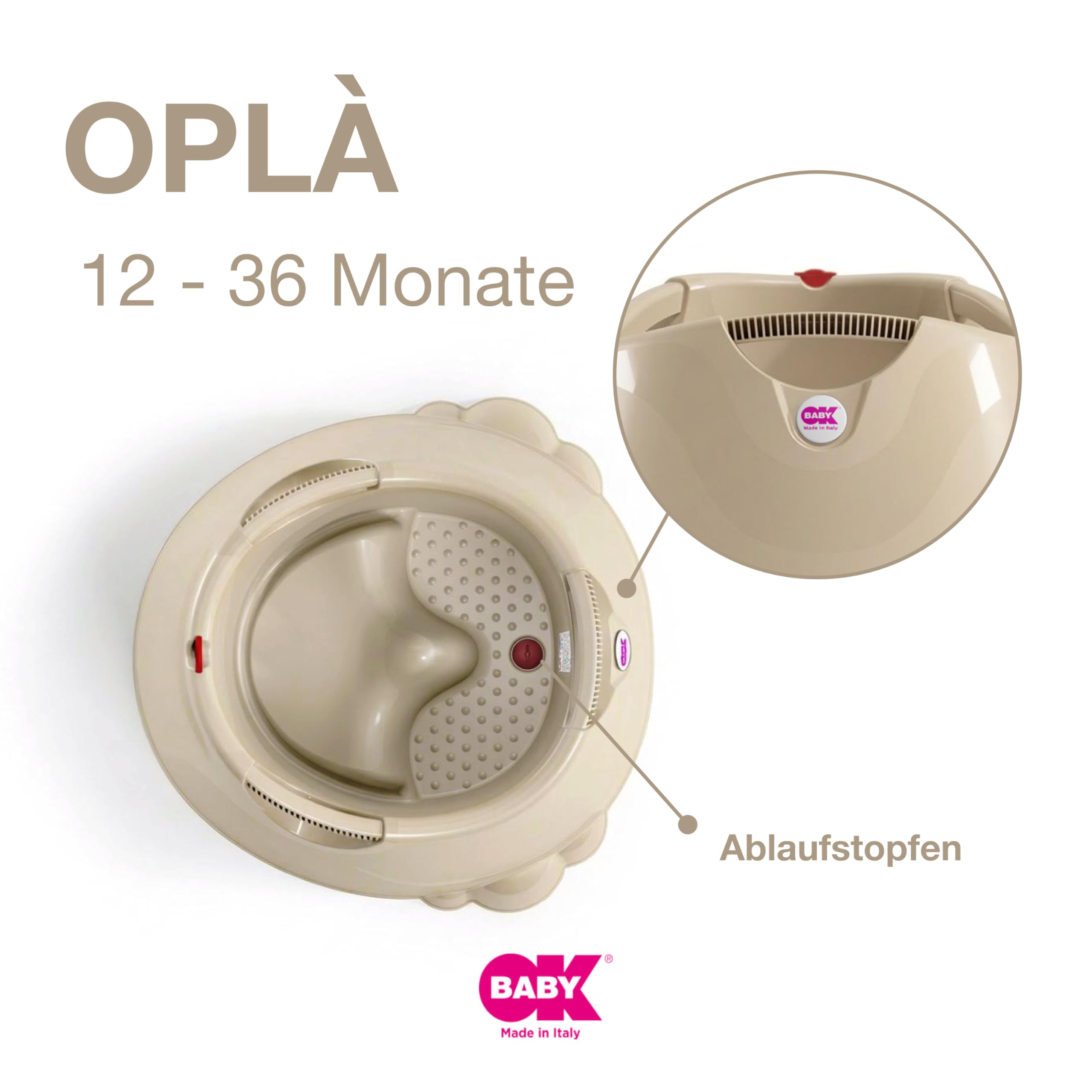 OKBABY Oplà – breite und vielseitige Badewanne für die Babywanne von 12-36 Monaten (bis zu 25 kg) – Sand