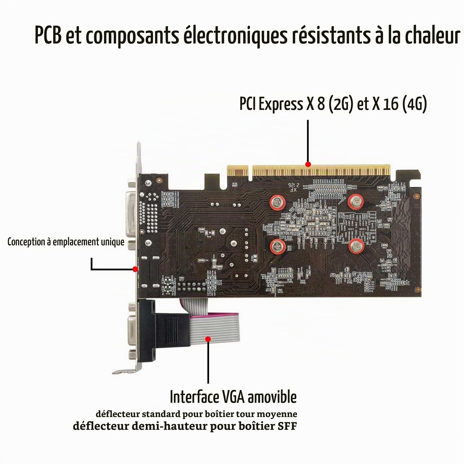 GT 730 Carte Graphique, 4 Go DDR3 128-bit, HDMI VGA DVI, Low Profile Carte Vidéo, Low Power, PCI Express x16