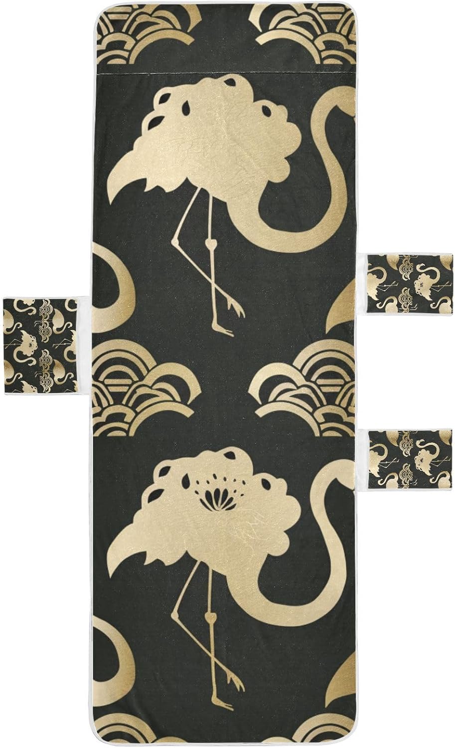 Traditional Chinese Pattern Flamingo Black Gold Patio Lounge Chair Covers Heavy Duty Patio Chaise Lounge Slipcover for Pool Beach Sunbathing, 85" X 30"