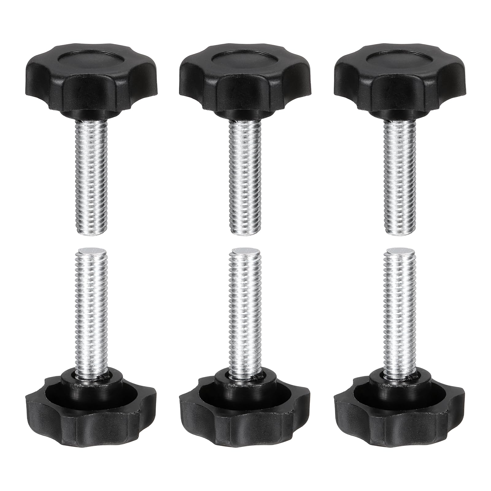 sourcing map 6 Pcs Star Knobs Handles M8 x 30mm (1.25mm Pitch) Male Thread Metric Carbon Steel Hand Tightening Clamping Screws Threaded Stud Knob Bolts for Woodworking Jigs, Black