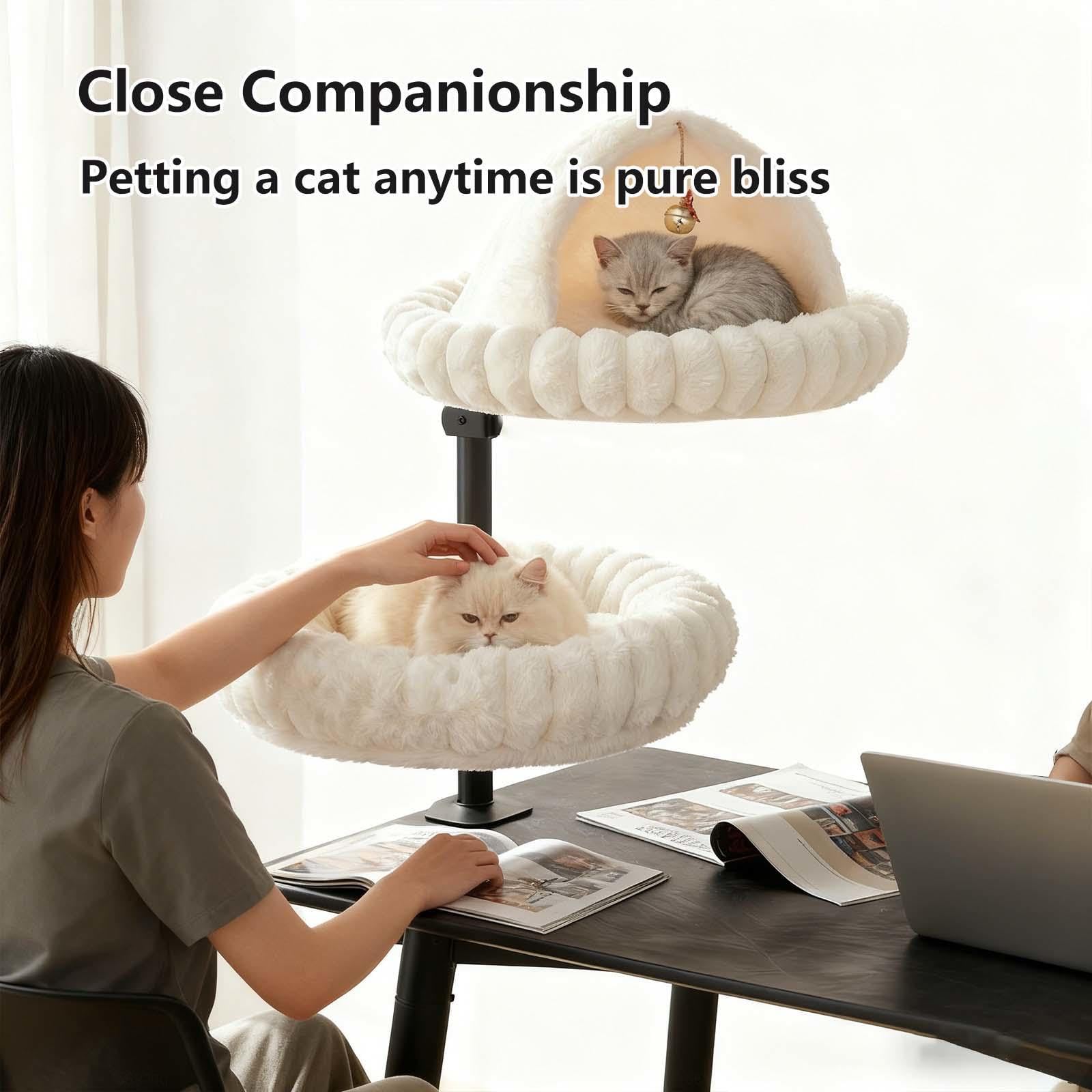 Cuccia Gatto Chiusa, Rotazione a 360° Altezza Regolabile Letto Gatto con 2 Tessuti Lavabili per Casa e Ufficio,Gray