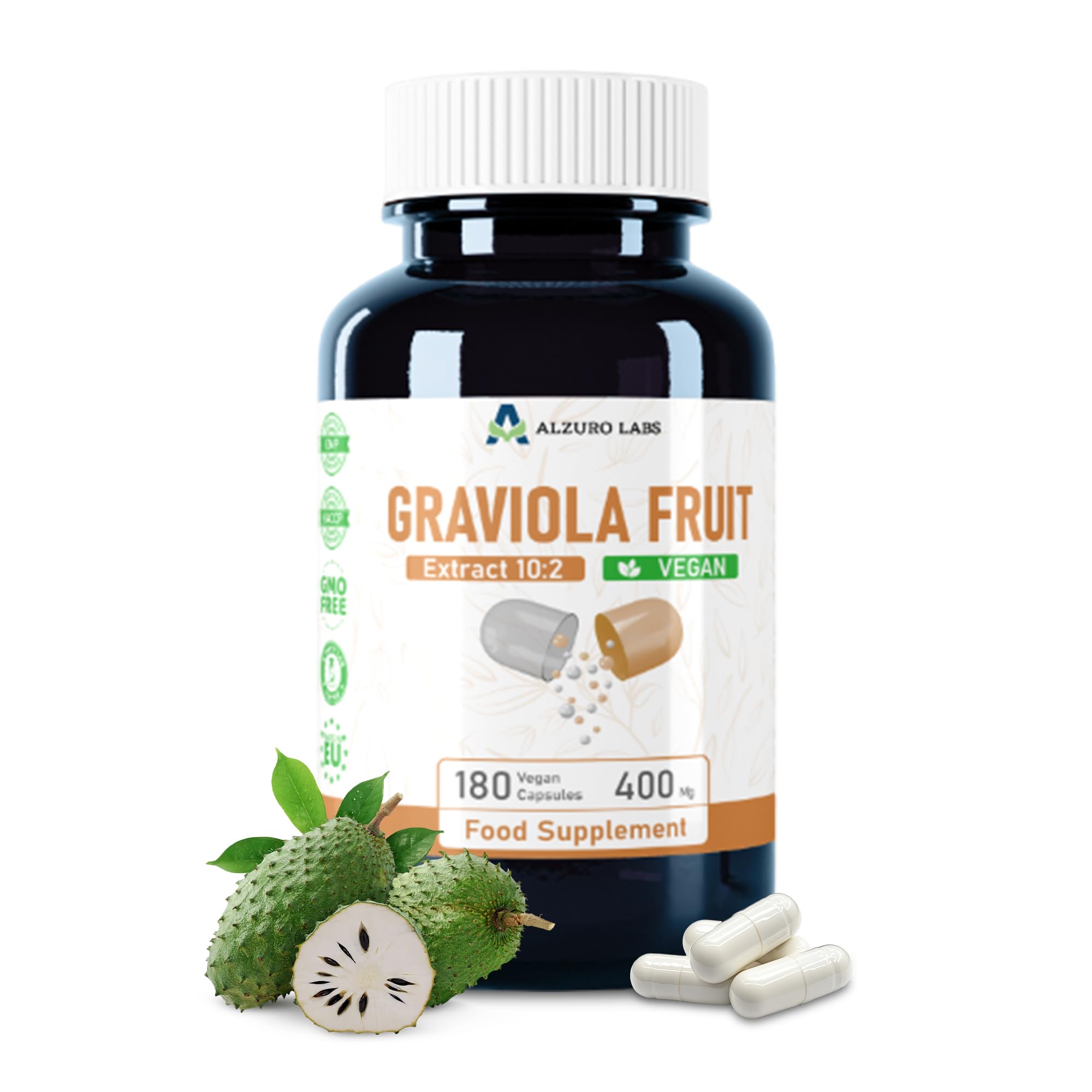 Graviola (Soursop) | 4.000 mg Equivalente | Extracto de Fruta 10:1 400 mg | 180 Cápsulas Veganas | Annona muricata | GMP & Probado por Laboratorio Independiente