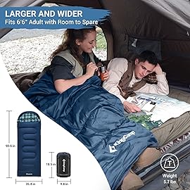 KingCamp Sleeping Bag for Adults, Cold Weather & Warm XL Big and Tall Flannel Sleeping Bags with Compression Sack Portable Waterproof Essentials Gear Accessories for Outdoor Camping (Navy Left)
