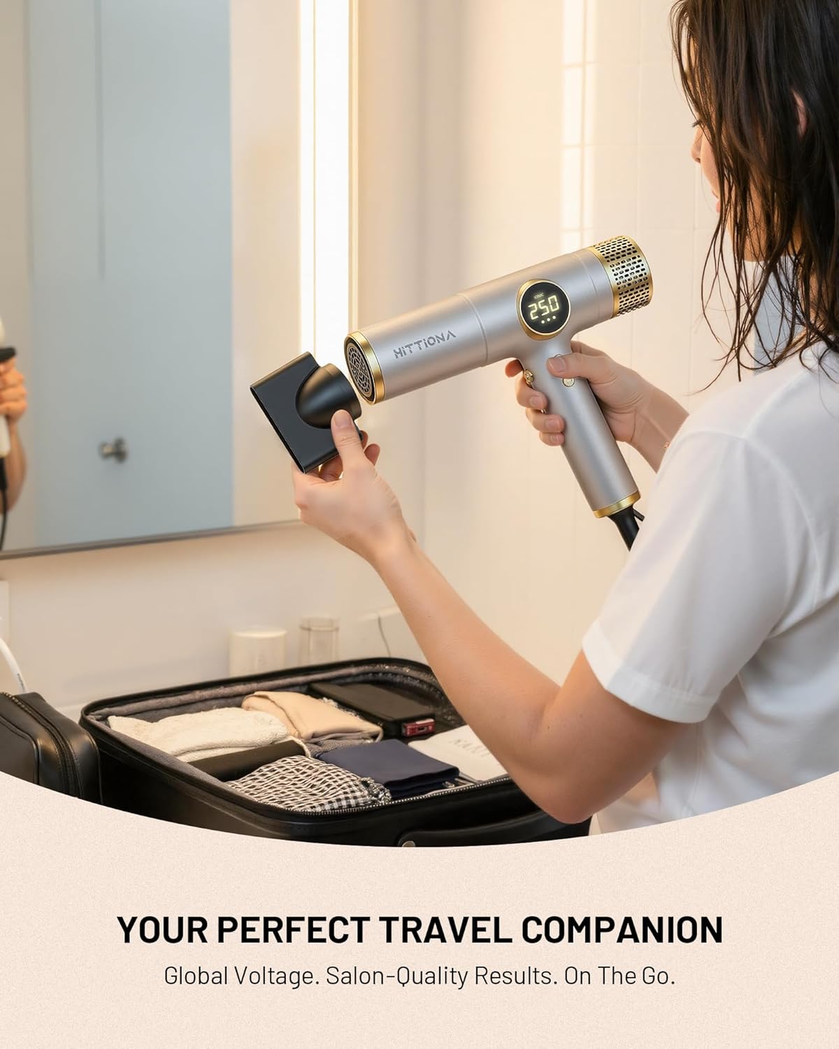 HITTA Volta Travel Hair Dryer with Magnetic Diffuser -