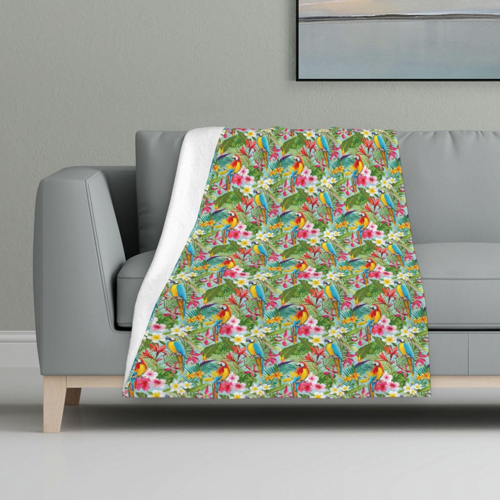 Couverture en flanelle douce chaude imprimé tropical pour voyage canapé lit hiver