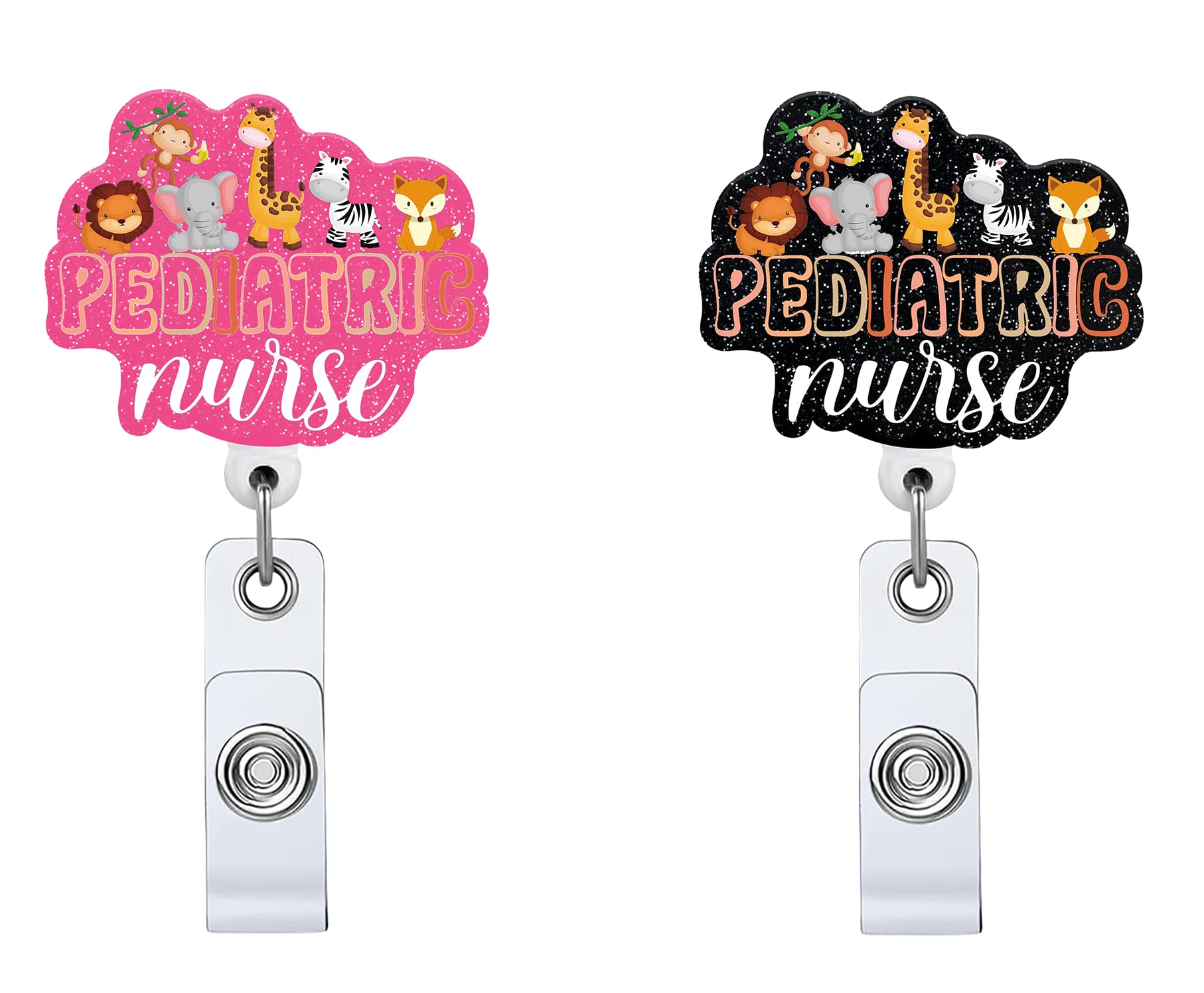 2P Pediatric Nurse Black Glitter Retractable Badge Reel with ID Clip Name Tag Card Funny Cat Skeleton Gift for Nurses Doctor Registered Nurse Pediatric Nursing lligator Clip