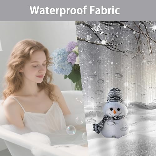 Miniatura 5 de Cortina de ducha de Navidad de invierno, divertida y bonita decoración de baño de muñeco de nieve, copo de nieve, accesorios de baño, cubierta de