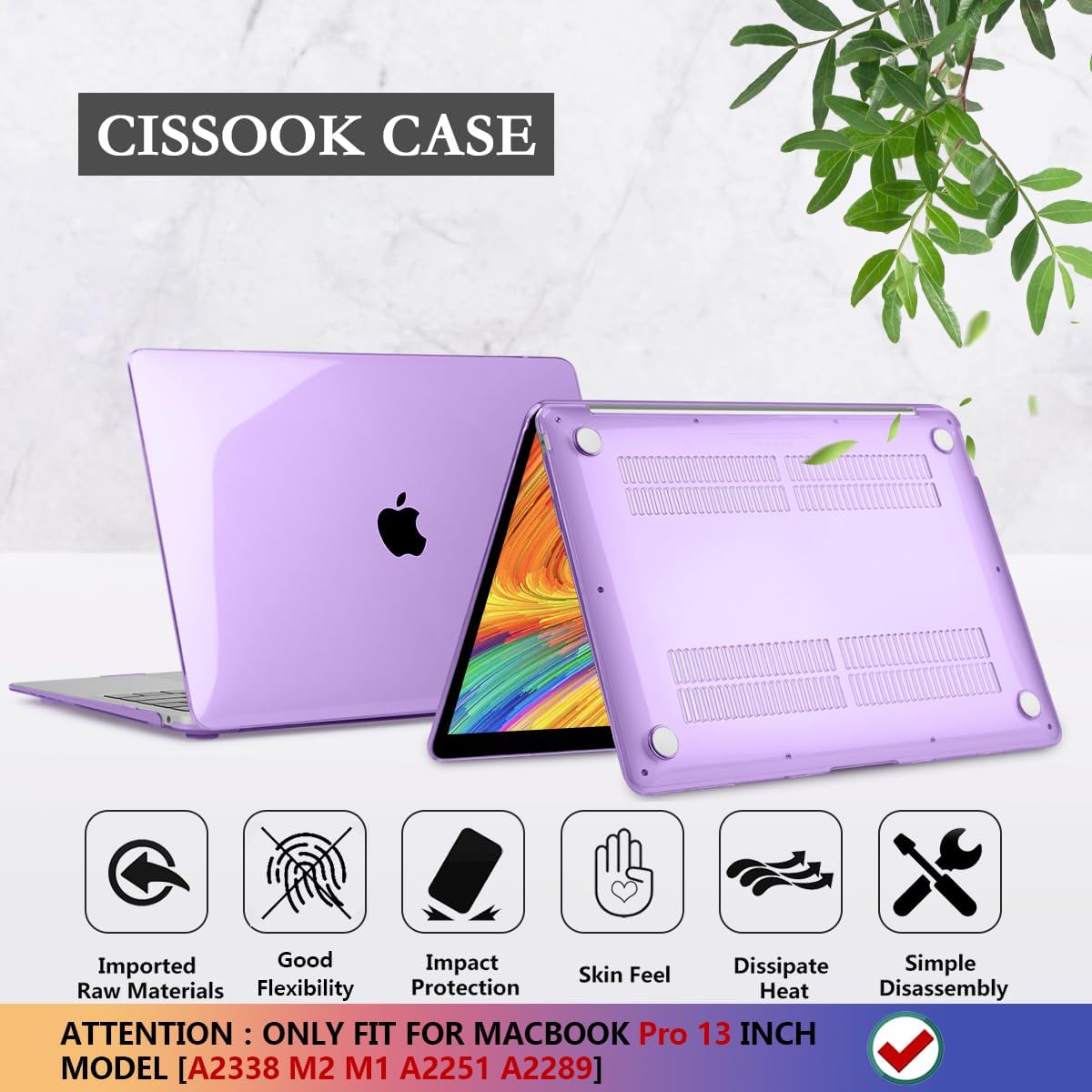 CISSOOK Cover for MacBook Pro 13 Inch Case Purple 2025-2020 Release A2251 A2289 A2338 with Touch Bar, Plastic Hard Shell Case with Keyboard Cover for Pro 13 M1 M2 - Purple - Image 6