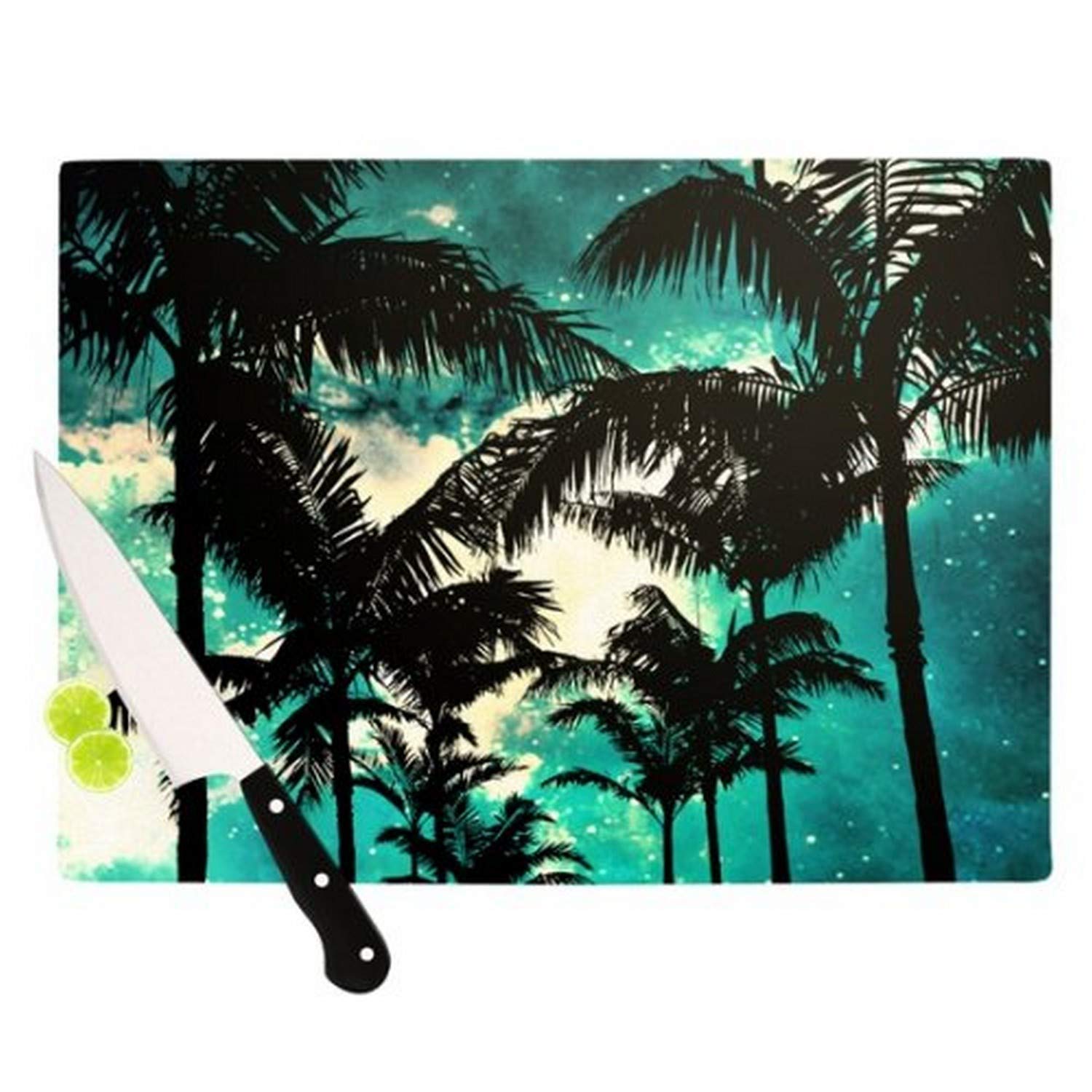 Kess InHouse CT2009ACB02 Caleb Troy"Palm Trees and Stars" Cutting Board, 11.5 by 15.75-Inch, Teal