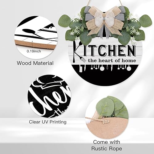 Miniatura 6 de TOARTI Letrero rústico de cocina con texto en inglés Kitchen the Heart of Home para cocina, comedor, cocina, madera, decoración de cocina