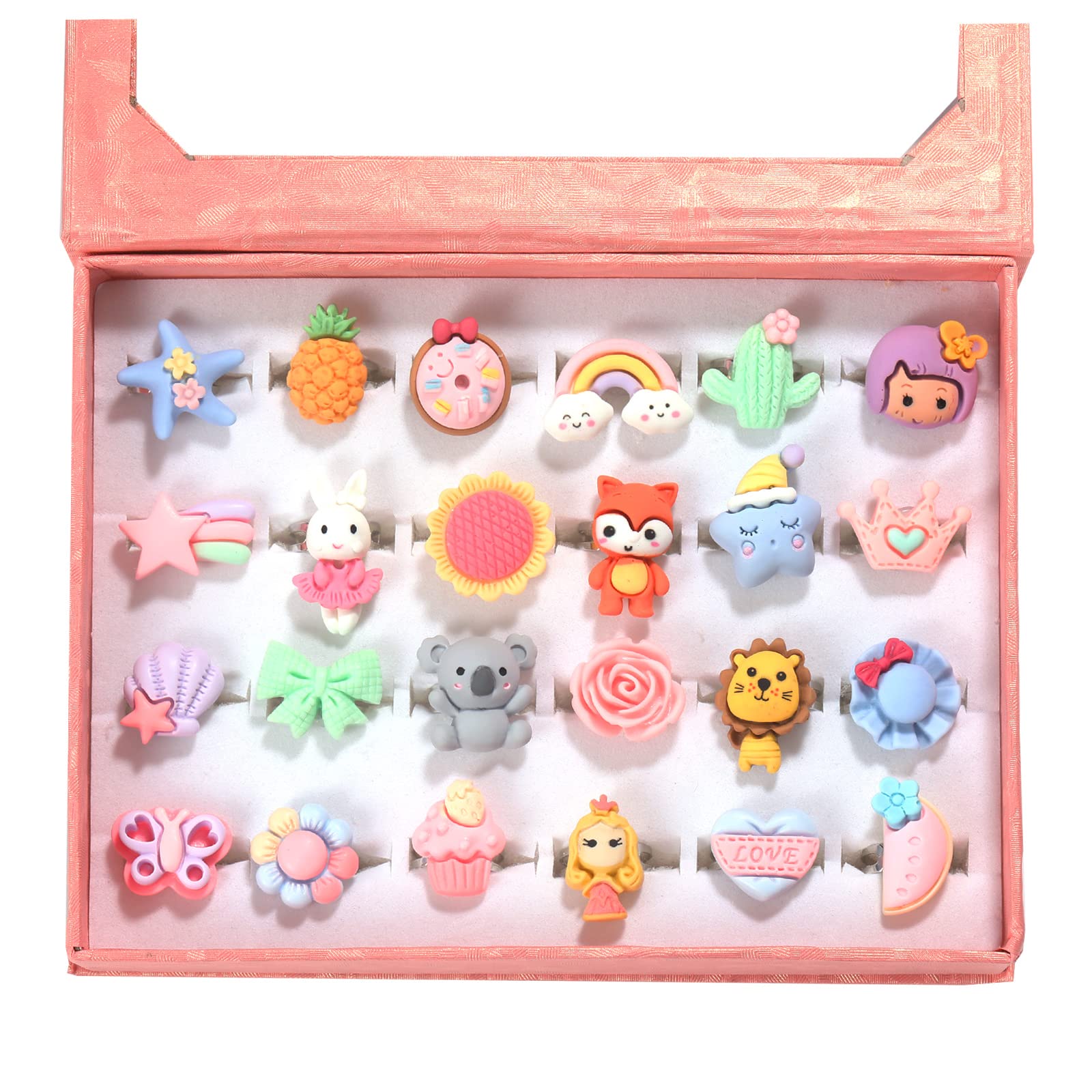 Pinkgarden PinkSheep 24 Surface Jewelry Rings for Little Girls Adjustable and No Duplication