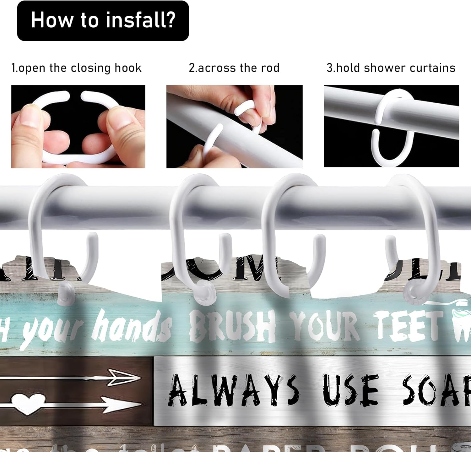 AZHM Inspirational Quotes Shower Curtain Set for Bathroom 4 Pcs Brown Teal Patchwork Design Bathroom Accessory Decor Sets with Shower Curtain and Rugs