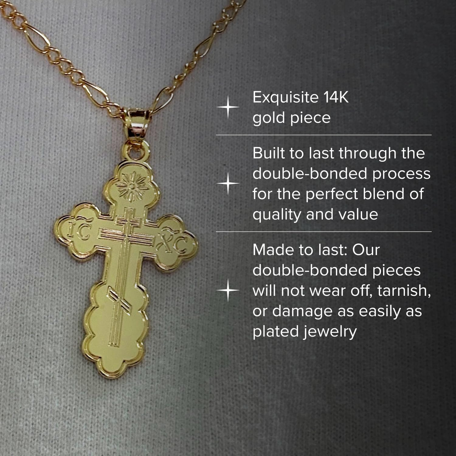 Cross+Crown Premium 14K Yellow Gold Orthodox Cross Pendant, Durable Double-Bonded 14K Pendant for Necklace, Women & Mens Gold Cross for Chain, Handcrafted Religious Jewelry in the USA with Premium Jewelry Box - Image 3