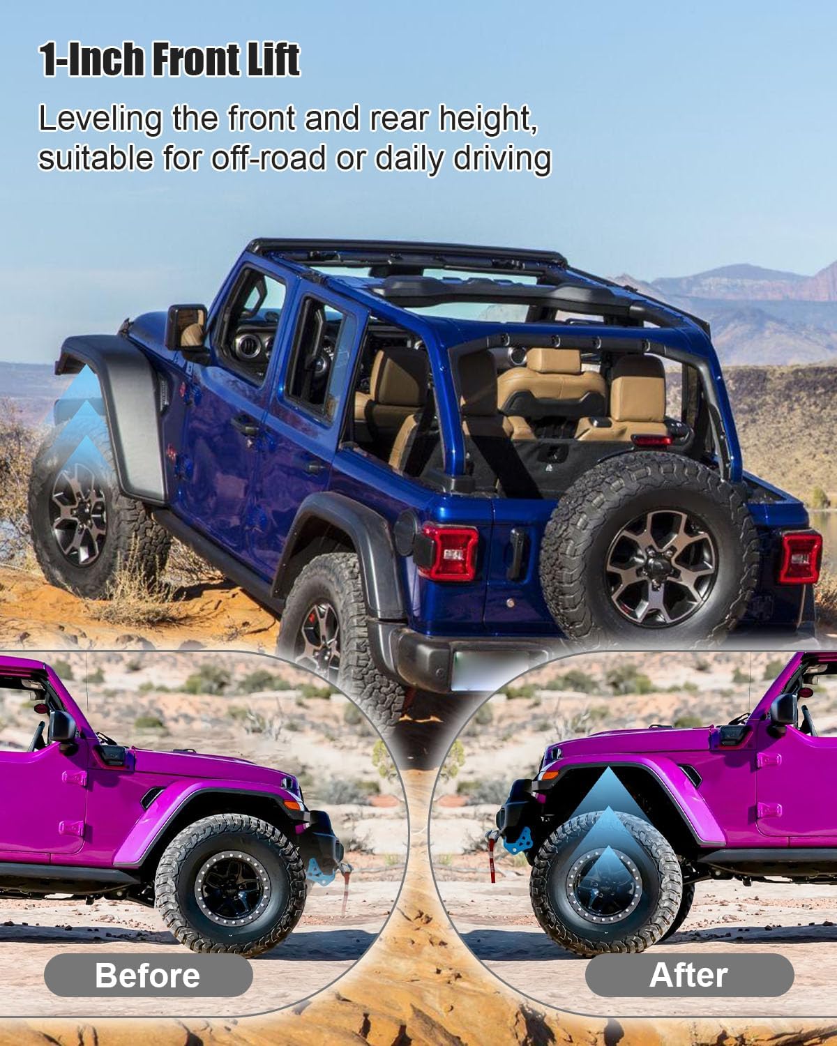 1" Front Coil Spring Spacer Set，Leveling Kit Compatible with Jeep Wrangler Gladiator JK JL JT 2007-2024